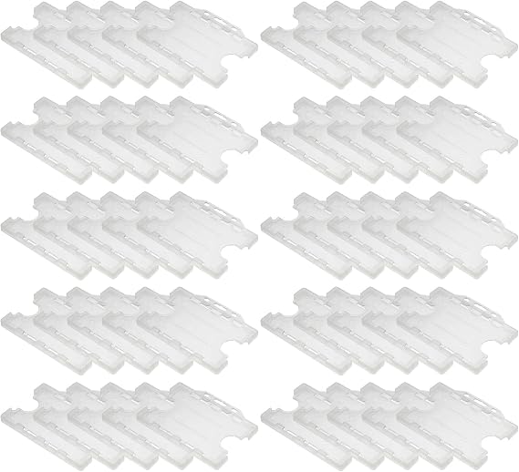 Double-Sided ID Card Holder - Secure, Clear Plastic for 2 Credit-Sized Cards (85mm x 54mm) - Durable, Lightweight for Work, School, Events- ID Card Holder for Lanyard (Clear,Pack of 50)