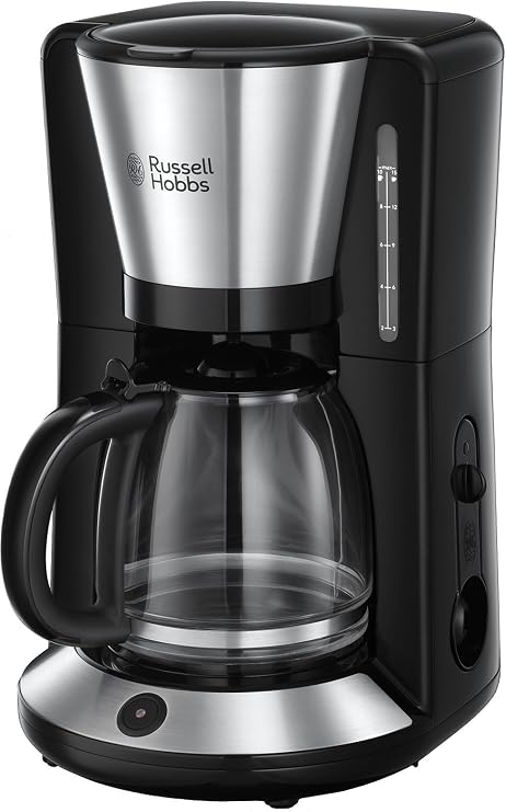 Russell Hobbs 24010-56 24010-56/RH Adventure-Brushed Coffee Maker, 10 Large or 15 Small Cups, 1100 W, 1.25 Liters, Matte Stainless Steel, Black