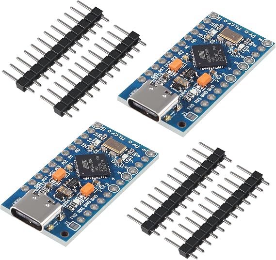 AITRIP 2PCS Pro Micro ATmega32U4 5V 16MHz Type-C Development Module Board with 2 Row pin Header Compatible ard-uino Leonardo Replace Pro Mini