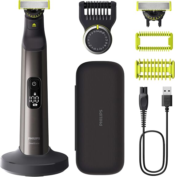 Philips OneBlade Pro 360 Barber, Electric Facial & Body Shaver & Trimmer, 2 Blades 360°, 14 Length Comb, Body Kit, Charging Stand, Travel Case, Black, QP6652/30