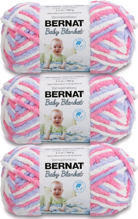 Bernat Baby Blanket Pink/Blue Ombre Yarn - 3 Pack of 100g/3.5oz - Polyester - 6 Super Bulky - 72 Yards - Knitting, Crocheting, Crafts & Amigurumi, Chunky Chenille Yarn