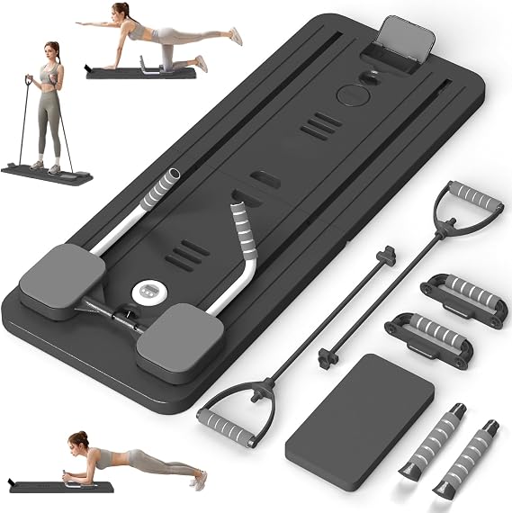 Multifunctional Abdominal Trainer Abdominal Roller Board, Pilates Board Training Equipment for Home, Automatic Rebound Abdominal Trainer with Resistance Band