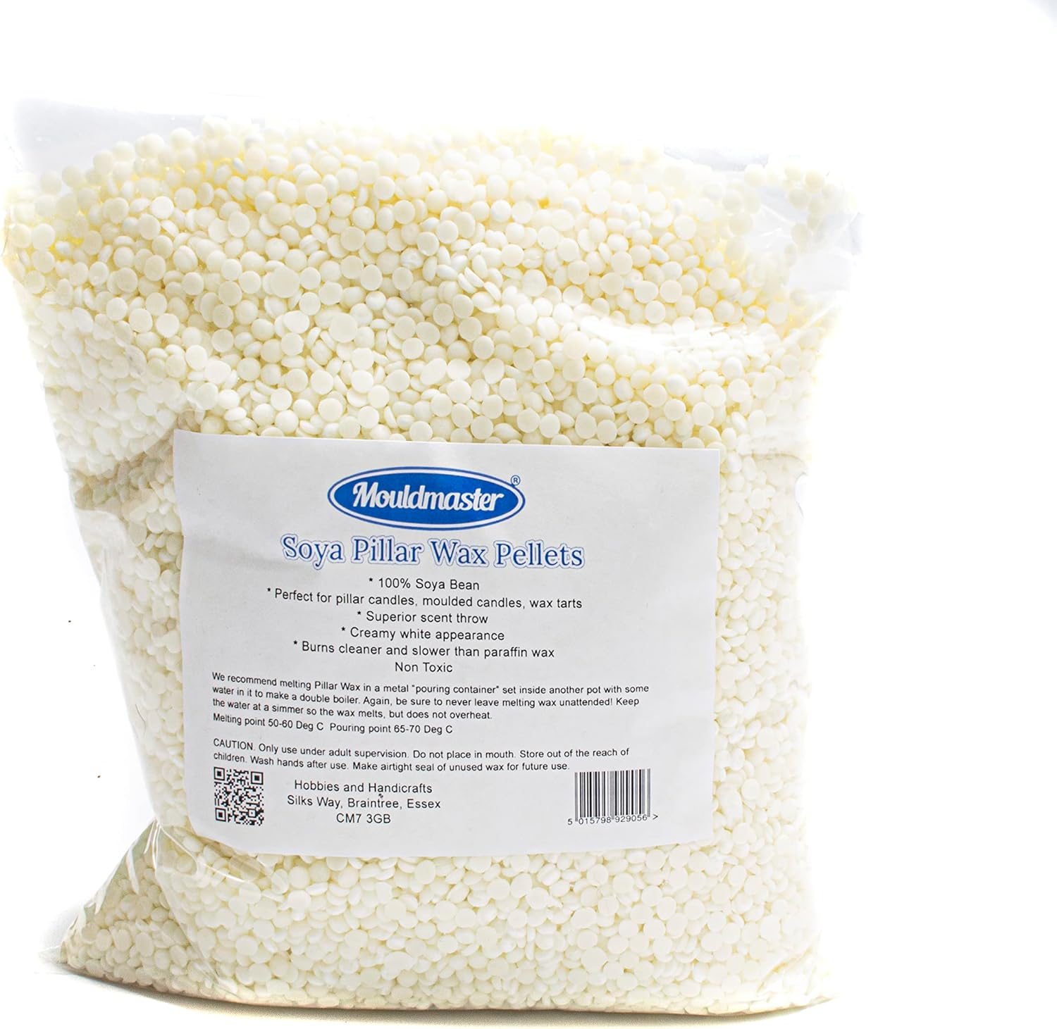Mouldmaster Soy Pillar Candle Wax Pellets 3kg, SOYA, White Or Nature [Energy Class A]
