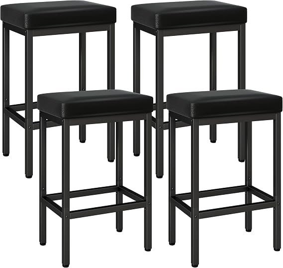 YMYNY 66cm Bar Stools Set of 4 - PU Leather Breakfast Bar Stools, HBS513B-2