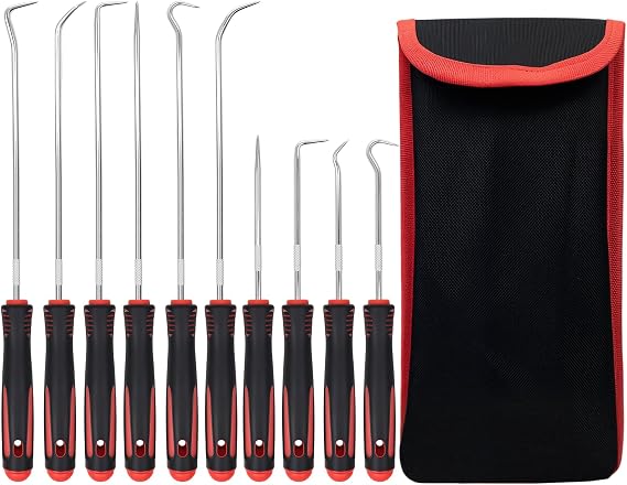 Hook and Pick Set for Automotive, 10 PCS Lock Picking Tool Set, Oil Seal Precision Puller with Long Handle, Precision Automotive Pick Tool Set for Removing Hoses Perfect for Car Tools