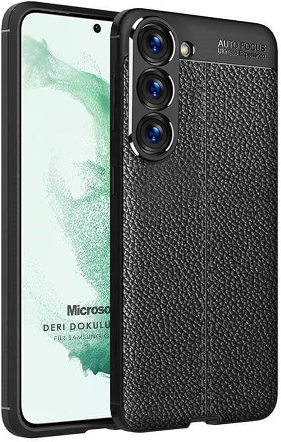 Microsonic Samsung Galaxy S23 için Kılıf Deri Dokulu Silikon Siyah [Galaxy S23 ile Uyumlu Kılıf - Siyah]