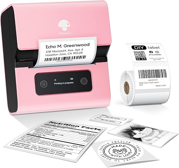 Phomemo M221 Label Printer Self-Adhesive Labelling Device Portable Label Printer Compatible with iOS & Android Smartphone Pink