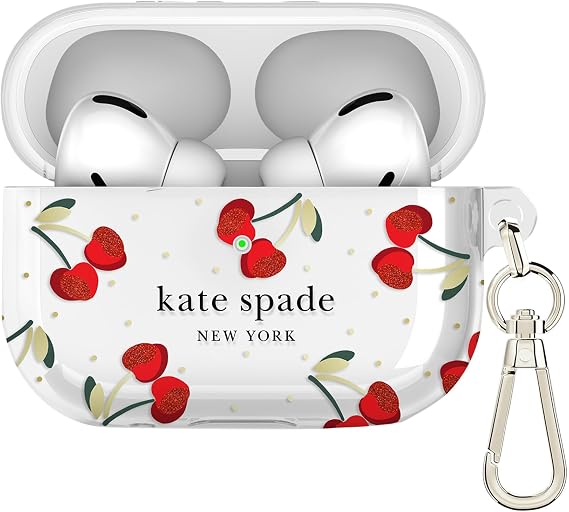 kate spade new york AirPods Pro Protective Case with Keychain Ring - Cherry Dot, Compatible with AirPods Pro 2nd / 1st Generation