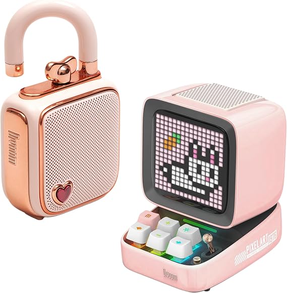 Divoom Ditoo Pro Bluetooth Hoparlör ve Ses Kayıt Özellikli LoveLock Hediye Seti, Pembe
