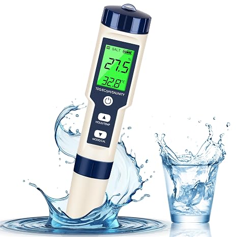 pH Meter & TDS Meter Digital Water Tester 5 in 1 Salinity Tester ph Temp Meter EC and TDS, pH Meter for Water with Backlit Lcd Backlit Water, Pair Water Test Kits