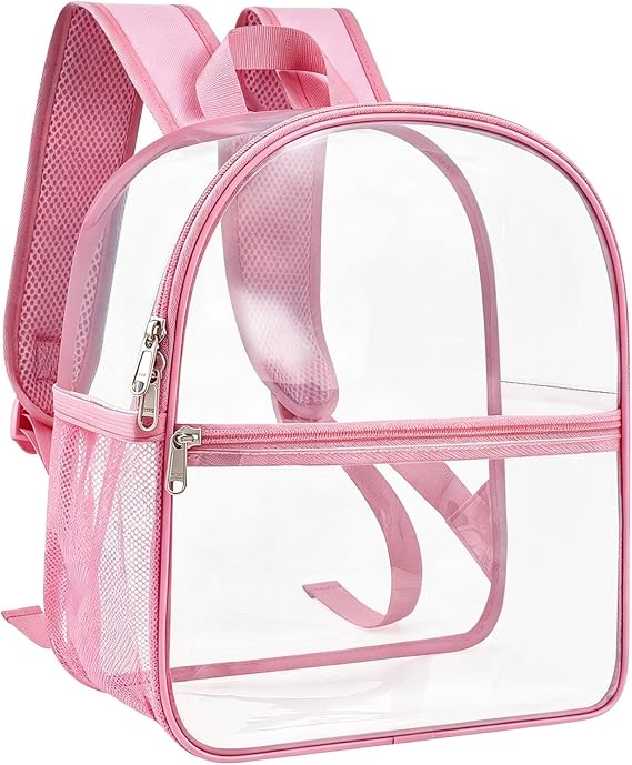 Clear Backpack Waterproof, PVC Transparent Bag, See Through Bag for Stadium Events, with Adjustable Straps for Men Women College Football Game Concerts Gym Picnic School Work Travel (Pink)
