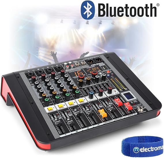 Power Dynamics PDM-M404A 4-Channel Powered PA Mixer with Built-in 400W Amplifier, USB MP3 Player, Bluetooth Audio Streaming & Multi-FX DSP Processor