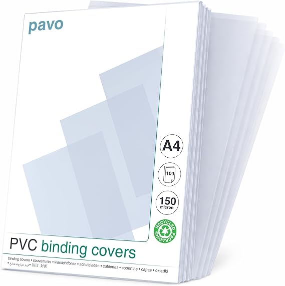 Pavo - A4 150 Micron PVC Glass Transparent Cover - Clear (Pack of 100)