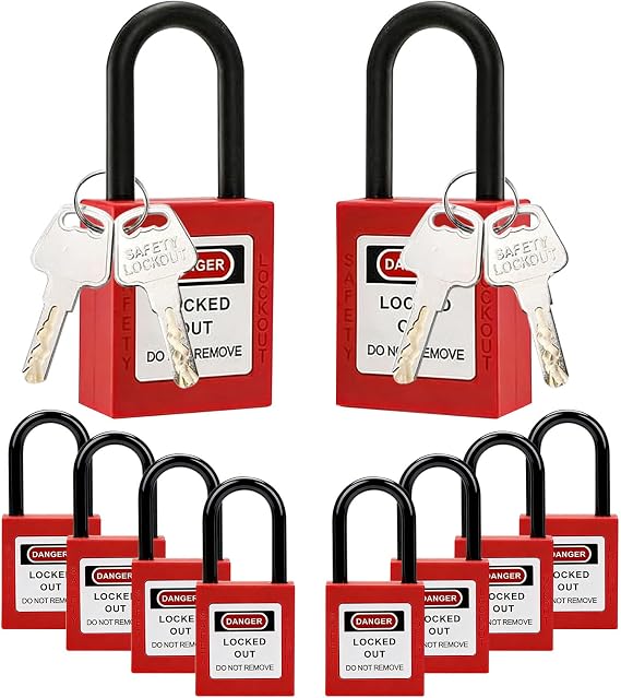 Lockout Padlock 10 Pack, Nylon Lockout Tagout Locks with 10 Keys