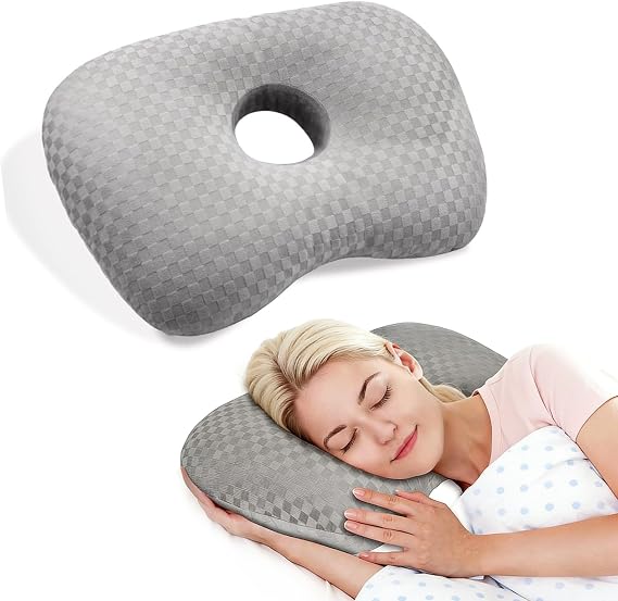 Ear Piercing Pillow for Side Sleepers – Ear Pillow with an Ear Hole for Zero Pressure Design for Post-Surgery Pain Relief, Soft Cotton Side Sleeping Ear Pillows Support (Gray) | Ear Pillow with an Ear Hole for Zero Pressure Design, Soft Cotton Side Sleeping Ear Pillows Support