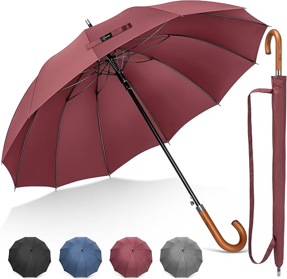 NINEMAX Large Umbrella Windproof Strong, Umbrella Wooden Handle Classic