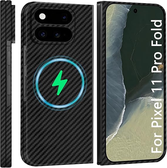 Google Pixel 11 Pro Fold用スリム磁気カーボンファイバーケース