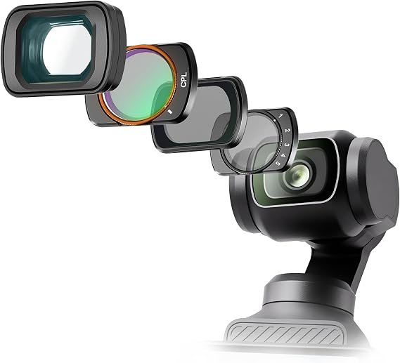 Minesk DJI Osmo Pocket 3/4 ile Uyumlu 4'lü Sinematik Filtre Seti - CPL, ND2-32 Değişken ND, Black Mist 1/4, Geniş Açı Lens - Vlogger ve Manyetik Kamera Aksesuarı - Lens Set