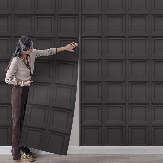Black Cream Panel Wallpaper 3D Effect Textured Wood Panel Wallpaper Square Panelled Wallcovering for Living Room Bedroom Feature Wall