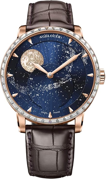 Agelocer Men's Genuine Diamond Top Brand Blue Automatic Moon Phase Mechanical Watch (VP:6404F2)