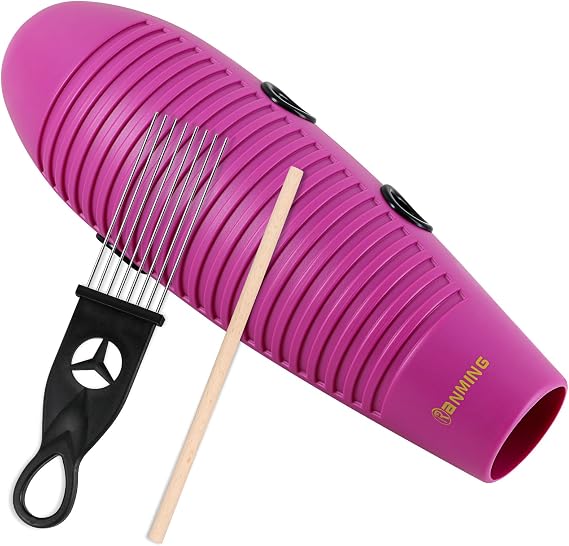 RANMING Guiro Instrument 3.9 x13 Inch Super Guiro Fish Shaped Latin Percussion Instrument with 2 Scraper Musical Training Tool for Beginners and Music Lover(Purple)