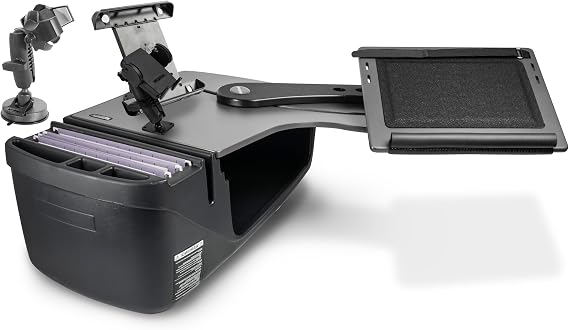 AutoExec Reach Desk バックシート 左側 カーデスク 車両ワークステーションとモバイルオフィス用 グレー 電話マウント、タブレットマウント、吸盤電話マウント付き