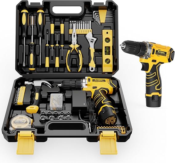 Sundpey 166-Piece Portable Small Home Tool Kit Set with 12V Cordless Drill