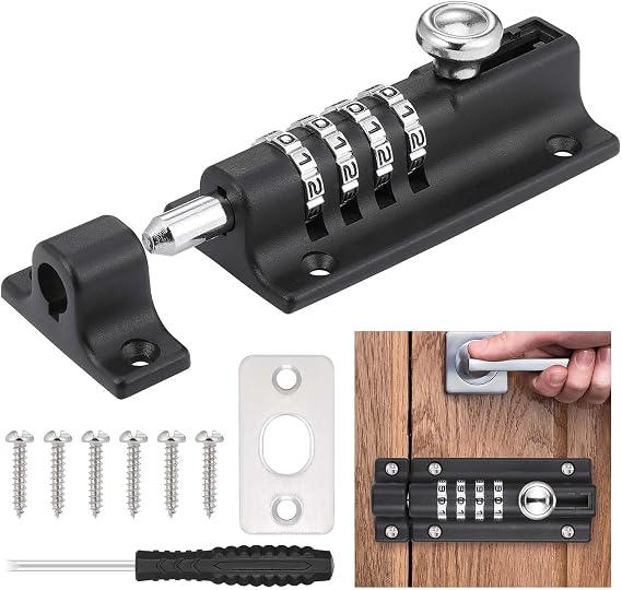 Fentar Combination Locking Bolt, Heavy Duty Gate Bolt with Screws, Combination Lock Gate Latch for Wooden Gates, Rustproof Shed Lock, 4 Digit Combination Bolt Lock for Garden Gate Bedroom Patio