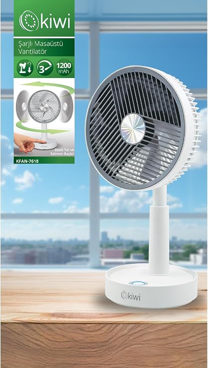 Kıwı Kfan-7618 Şarjlı Salınım Fonksiyonlu Masaüstü Vantilatör Beyaz