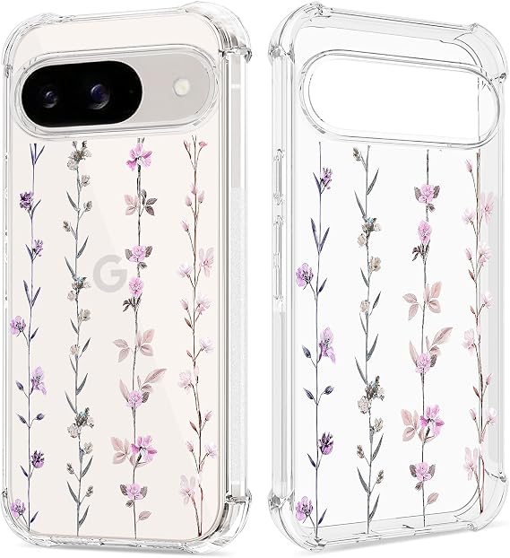 花柄 クリアケース Pixel 9/Pixel 9 Pro用 レディース ガールズ用、かわいい携帯電話カバー、Google Pixel 9/9 Pro用、フラワーデザイン キュート パターン スリム ソフト 落下防止 保護 TPU バンパーケース、FL-38