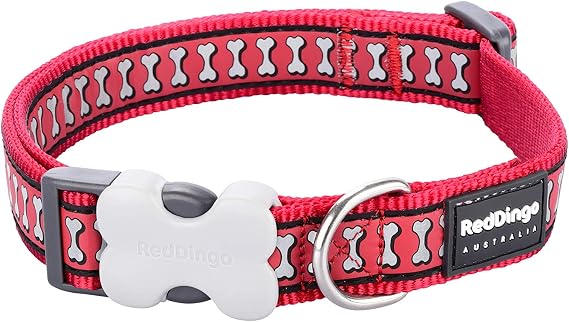 Red Dingo Bucklebone Dog Collar Reflective Bones, Red, Small 15mm