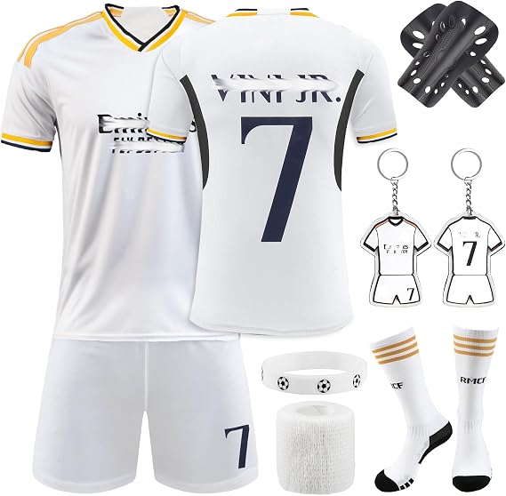 Football Kits for Kids Boys, Home Away Soccer Jerseys, Football Kits 2025 Football Training Kits Include Shirts, Shorts, Guard Plate, Keychain and Socks, Gift for Kids Fans