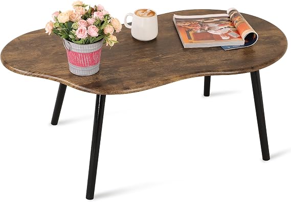 Cloud Shape Coffee Table Modern Industrial Style Coffee Tables Wood Irregular Center Table Floor Table Mid Century Style Decorative Furniture for Living Room Office Retro Brown