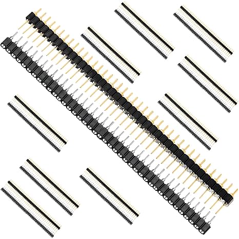 Male and Female Pin Header Round 2.54mm 0.1inch 40P Gold Plated male tinned female pin header combination Straight Single Row for DIY circuit making welding, 20 pcs