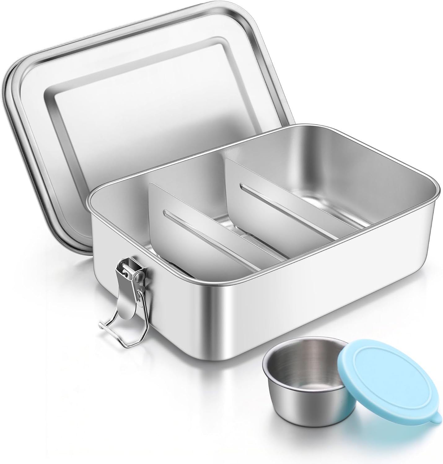 Joyfair Stainless Steel Lunch Box, 1400ml Bento Box with Condiment Container, Metal Sandwich Salad Food Storage Containers for Adults and Kids, Adjustable Dividers & Leak Proof, Oven & Dishwasher Safe