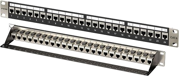FGB 24 Port Patch Panel and Cat6 RJ45 STP Keystone Coupler, 1U