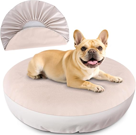 Dog Bed Covers Replacement Washable for Round & Donut Dog Bed 100% Waterproof Dog Bed Sheets Soft & Noiseless Pet Bed Cover 45" x 45" x 11" Beige