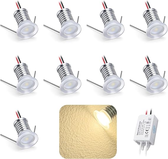 9pcs Mini LED Downlight Recessed 12V 1W IP65 Spotlight Warm White Light [Energy Class F]