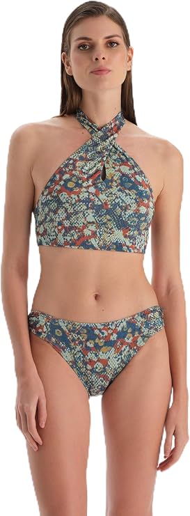 Dagi Kadın Halter Yaka Bikini Üst Kiremit-Mavi 36