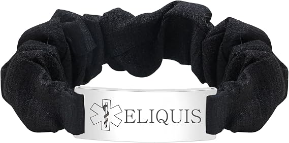 Black Medical ID Bracelet, Lightweight Stretchable Organza Emergency Alert Wristband Custom Personalized Medical Identification for Seniors Men Women YA5426