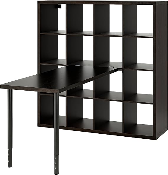 LAGKAPTEN/KALLAX Desk combination, black/black-brown, 147x159x147 cm