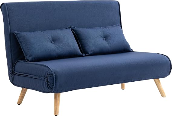 HOMCOM 2 Seater Sofa Bed Click Clack Convertible Bed Settee Dark Blue