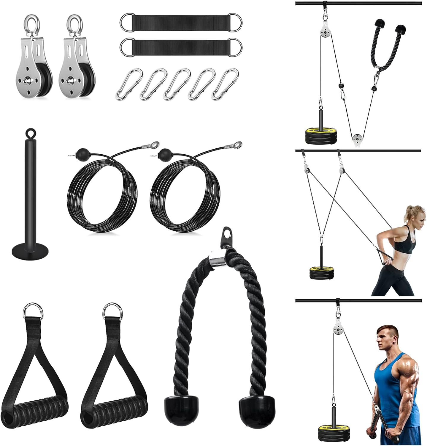 Cable Pulley System Home Gym, Weight Cable Pulley System Fitness Dual Cable Pulley Attachment Home Gym Equipment for LAT Pull Down, Arm Workout
