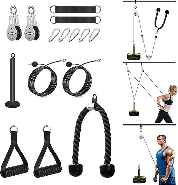 Cable Pulley System Home Gym, Weight Cable Pulley System Fitness Dual Cable Pulley Attachment Home Gym Equipment for LAT Pull Down, Arm Workout