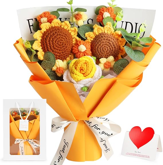 tenn well Crochet Flower Bouquet,Knitted Sunflower Artificial Flowers