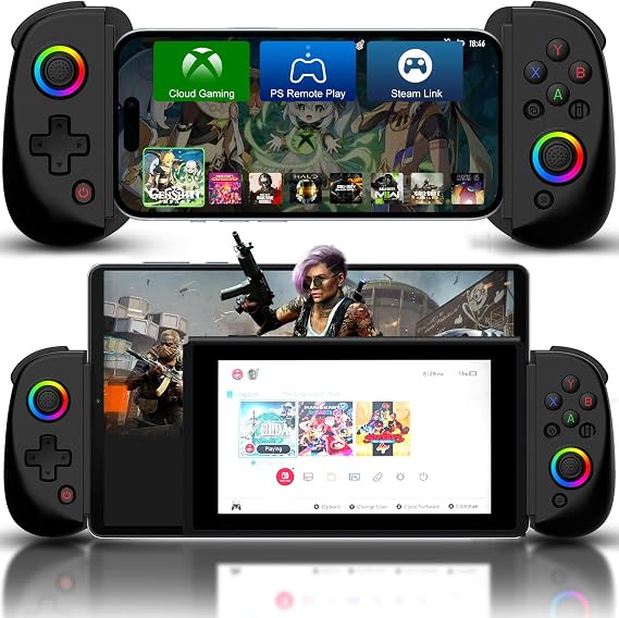 Joso Phone Controller for iPhone/iPad/Android/Tablet, D8 handles for Switch/PS/PC with Hall Effects Joysticks Play COD, Genshin Impact, Android Controller, Cloud Gaming/Remote Play, Emulators Black