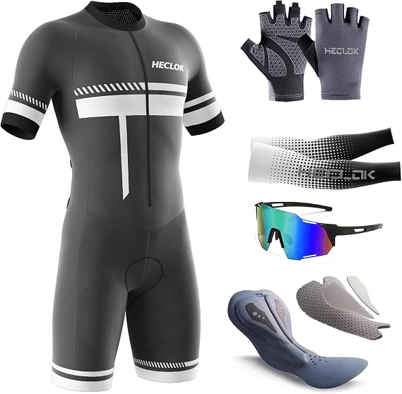 Men's Cycling Skinsuit Jersey，Short Sleeve One Piece Bodysuit，High Density for Competition Padded，One Piece Trisuit Bike，Triathlon Tri Suit Trisuit Short Sleeve Speedsuit