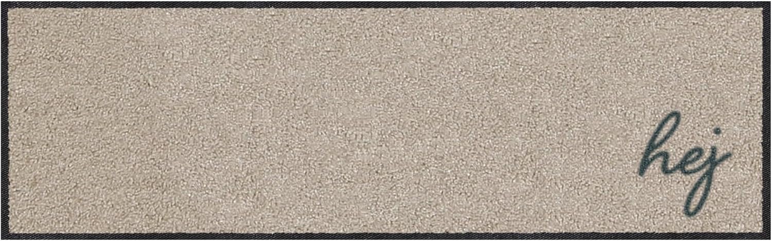 MOCAVI Mat Fußmatte Schuhparkplatz mit Rand 30x100 cm waschbar beige Hej Scandi Schuh-Teppich lang schmal Schuhe ausziehen Deko sbereich innen außen Matte Haustür Stiefelmatte