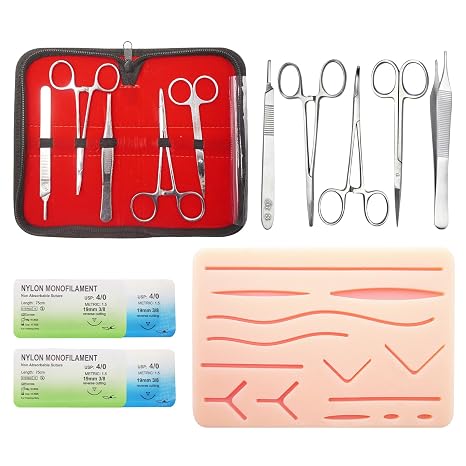 Suture Practice Complete Kit for Student Suture Training, Include Upgrade Suture Pad with 14 Pre-Cut Wounds, Suture Practice Tools(Education Use Only)
