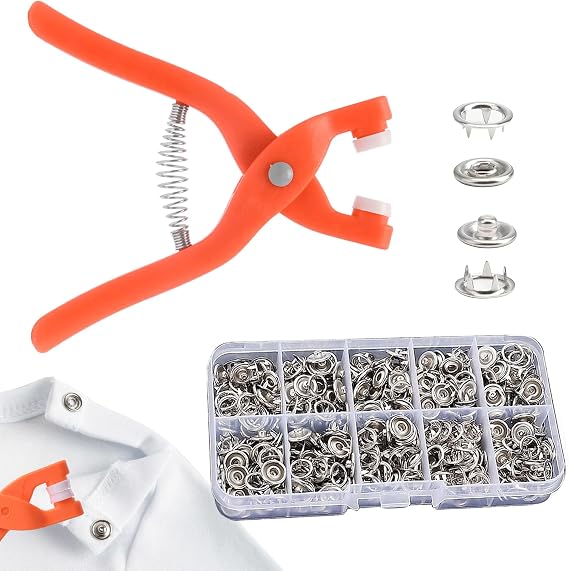 400PCS Press Studs Silver Metal Snap Button Fastener Kit with Snaps Pliers Steel Five Claw Buckle Tool Set No Sewing 9.5MM Press Stud Kit for Clothing Crafting Sewing Leather Snaps Buttons